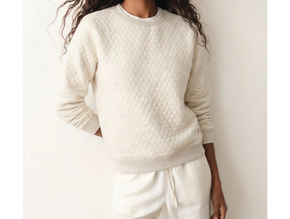 Marine Layer Women's Corbet Quilted Crewneck in Oat Size XL